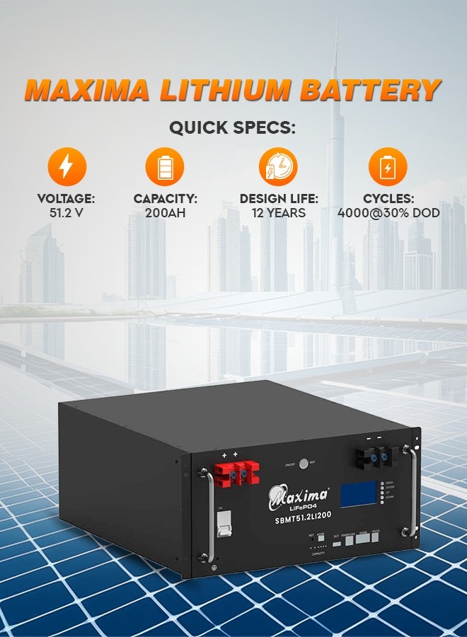 Maxima SBM-51.2-LI-200Ah Rack Lithium Battery 51.2V 200Ah Energy Storage Module with Smart BMS for Solar UPS Telecom Systems Long Cycle Life High Performance - Image 3