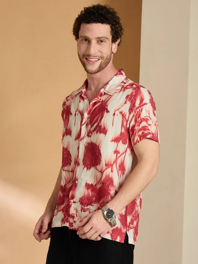 Take Two REPRISE Red Marble Print Casual Shirt