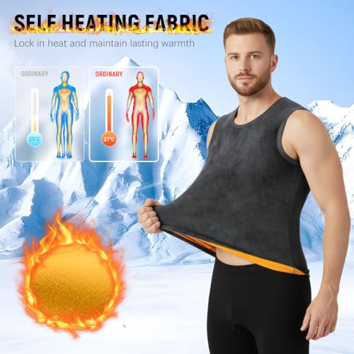 GUSTAVE® Thermal Vest Top for Men Winter Thermal Fleece Lined Wide Strap Vest Thick Tank Top Winter Basic Warm Vest, 2XL - Image 3