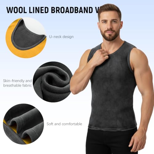 GUSTAVE® Thermal Vest Top for Men Winter Thermal Fleece Lined Wide Strap Vest Thick Tank Top Winter Basic Warm Vest, 2XL - Image 4