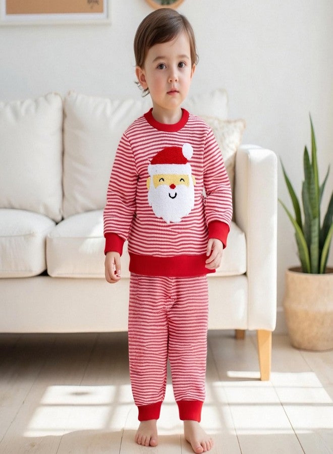 Karuedoo Toddler Baby Boy Girl Christmas Outfit Santa/Christmas Tree Embroidery Striped Waffle Knit Sweatshirt and Pants Set (Red Santa, 12-18 Months) - Image 5