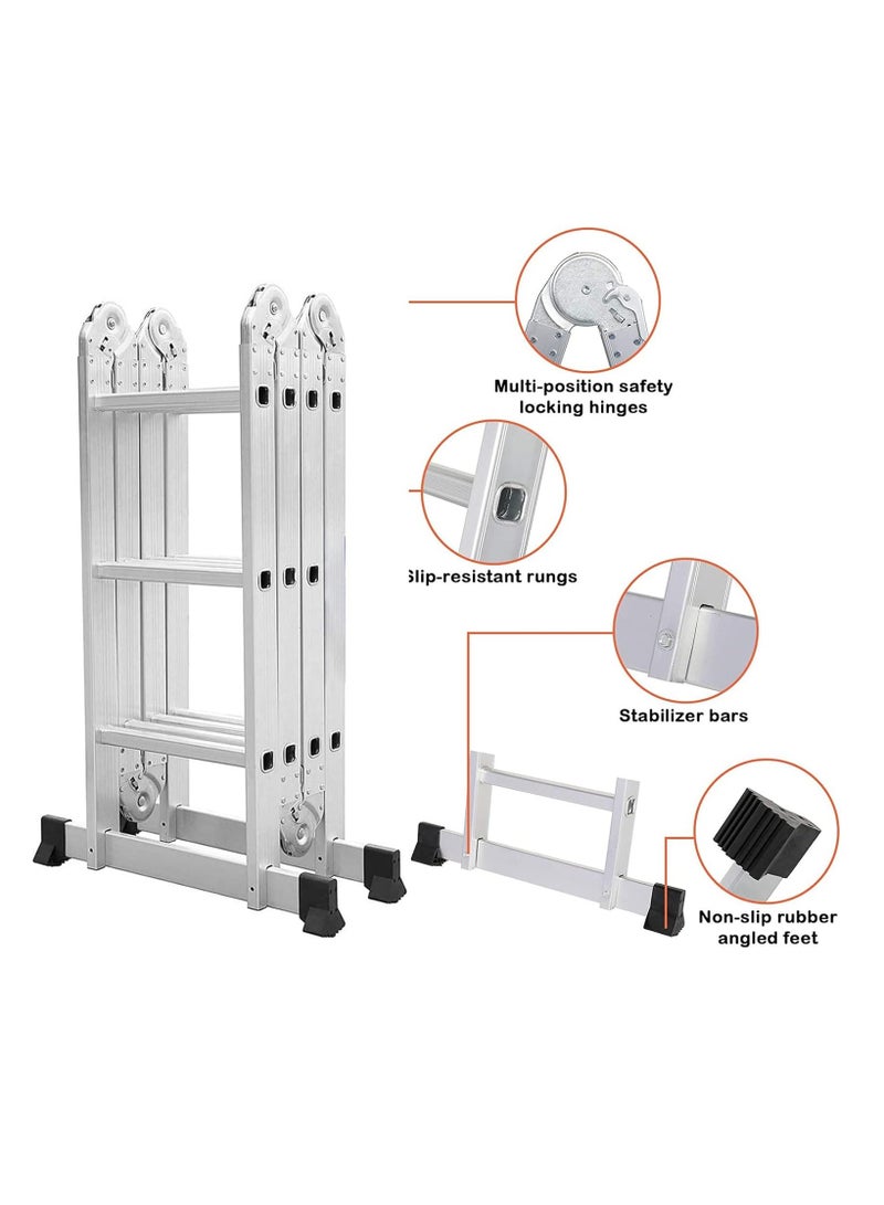 بوس_لايف_ستايل سلم ألومنيوم متعدد الأغراض من Boss Lifestyle بطول 3.7 متر (12 خطوة) لمصانع المكاتب المنزلية وأعمال الصيانة الاحترافية - Image 2