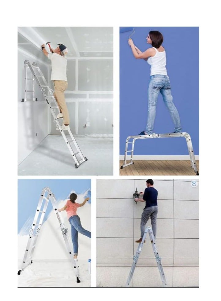 بوس_لايف_ستايل سلم ألومنيوم متعدد الأغراض من Boss Lifestyle بطول 3.7 متر (12 خطوة) لمصانع المكاتب المنزلية وأعمال الصيانة الاحترافية - Image 5