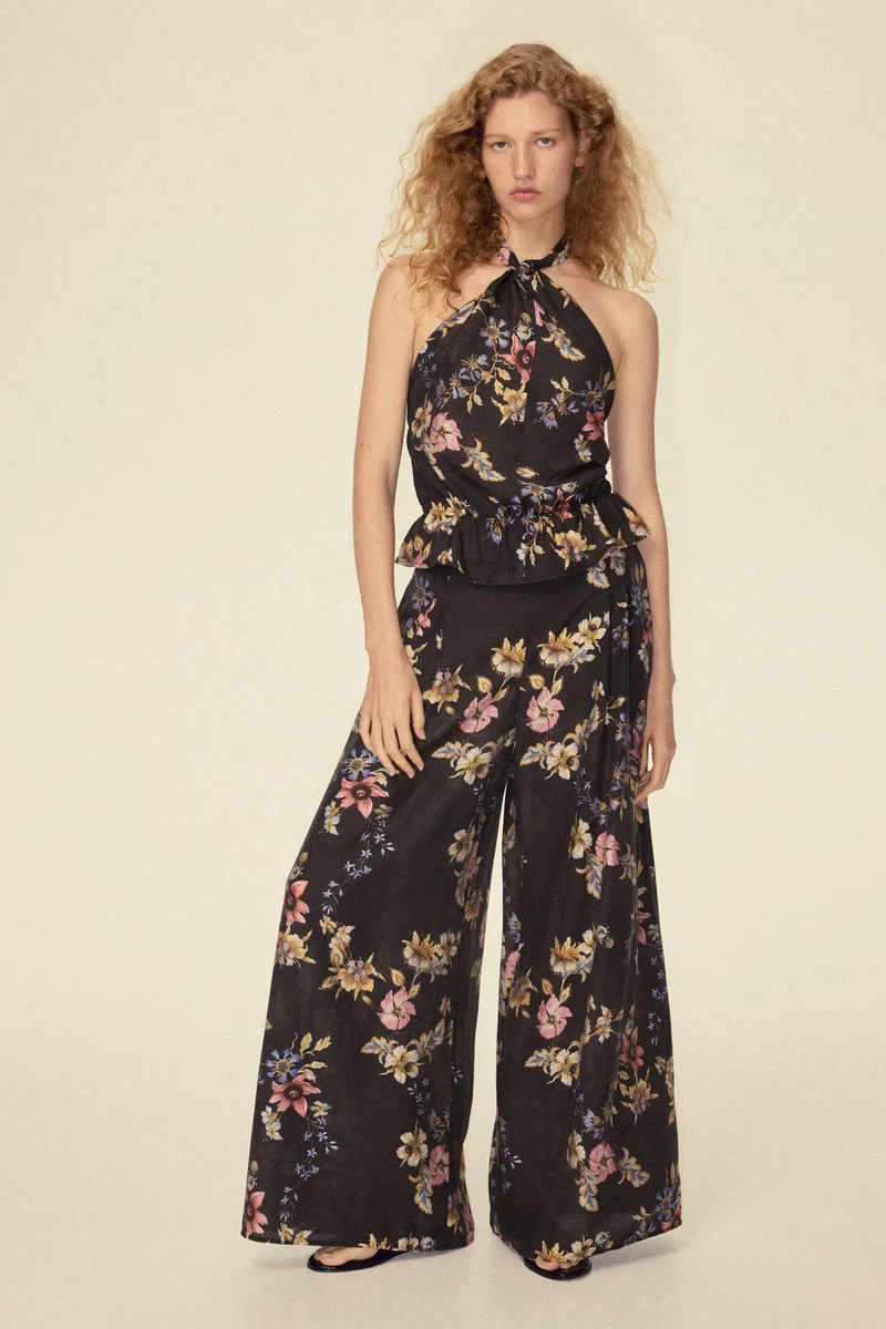 Wide viscose-blend trousers