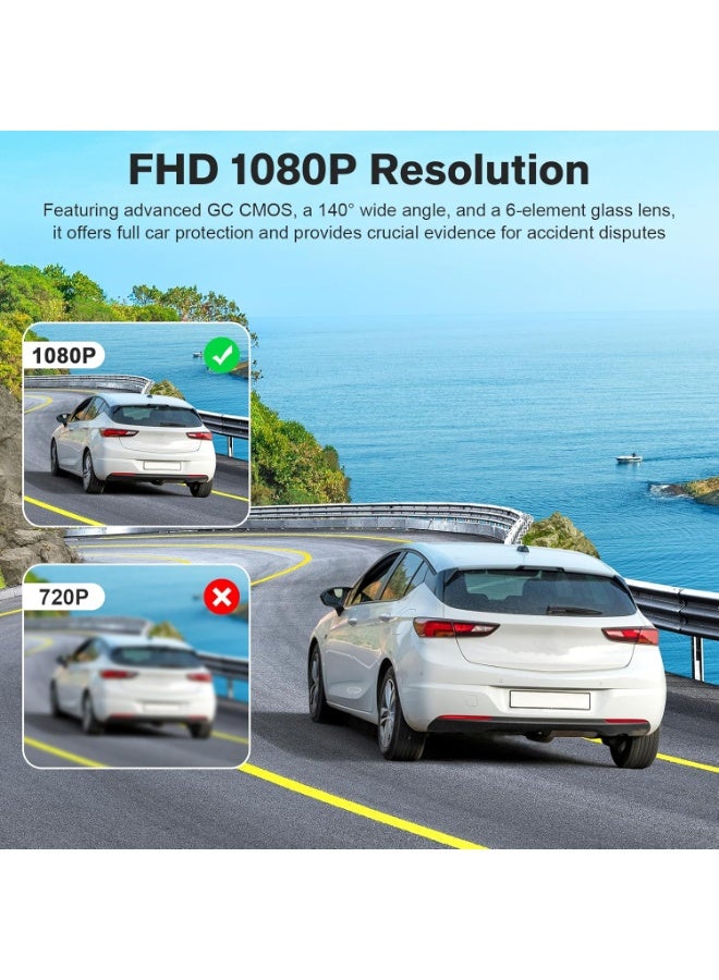 Car Camcorder Dash Cam Front- 1080P FHD Front Dash Camera for Cars with APP Free 32GB Card|Night Vision|Loop Recording|High-temperature resistant|G-Sensor|WDR|24H Parking Monitor|Type C - Image 3