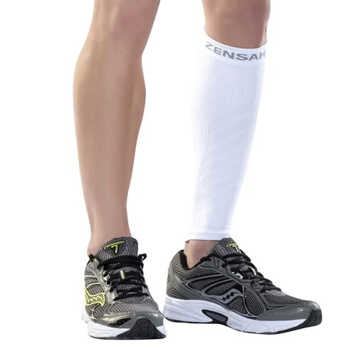 Zensah Calf/Shin Compression Sleeve - Made in the USA Single Leg Compression Sleeve for Shin Splint Relief, Recovery, Running (White, Small/Medium) - Image 1