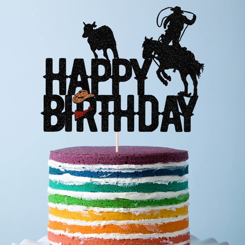 Yetxel Cowboy Happy Birthday Cake Topper shiny cowboy happy birthday cake topper for boys girls cowboy themed birthday decorations - Image 4