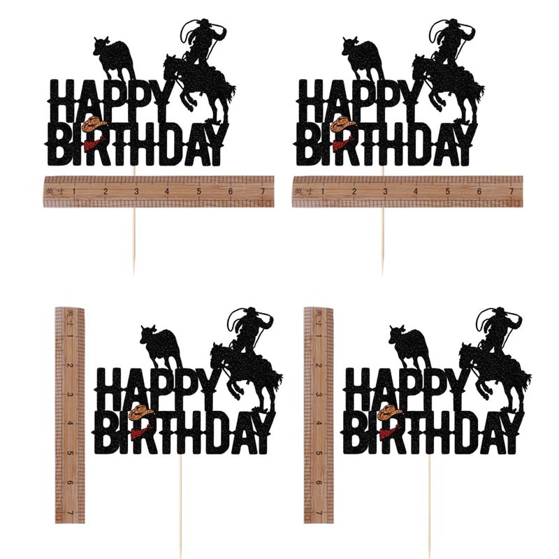 Yetxel Cowboy Happy Birthday Cake Topper shiny cowboy happy birthday cake topper for boys girls cowboy themed birthday decorations - Image 2