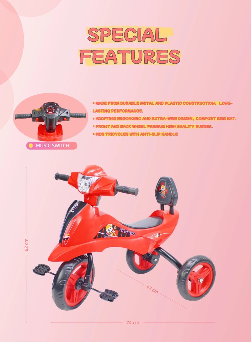 إيزي فيتشور دراجة ثلاثية العجلات سهلة الاستخدام للأطفال من EASY FUTURE - مزودة بإضاءة وموسيقى (اختيار الألوان: أزرق، أحمر، وردي) تتضمن العبوة مجموعة كاملة من معدات الحماية - Image 2