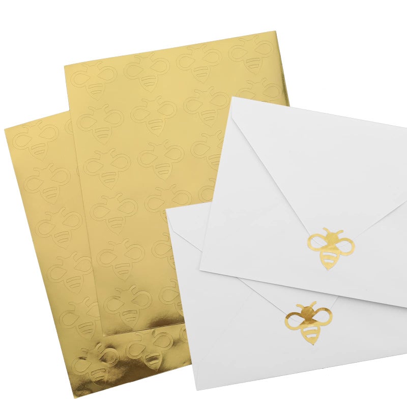 Whaline 480Pcs Gold Foil Bumble Bee Stickers SelfAdhesive Honey Bee Shape Envelope Seal Stickers Gold Label Decals for Bee Day Spring Summer Greeting Invitation Cards Sealing Birthday Gift Wrapping