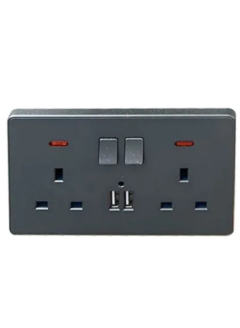 مقبس حائط بمنفذ USB مزدوج باللون الرمادي الداكن - Image 1