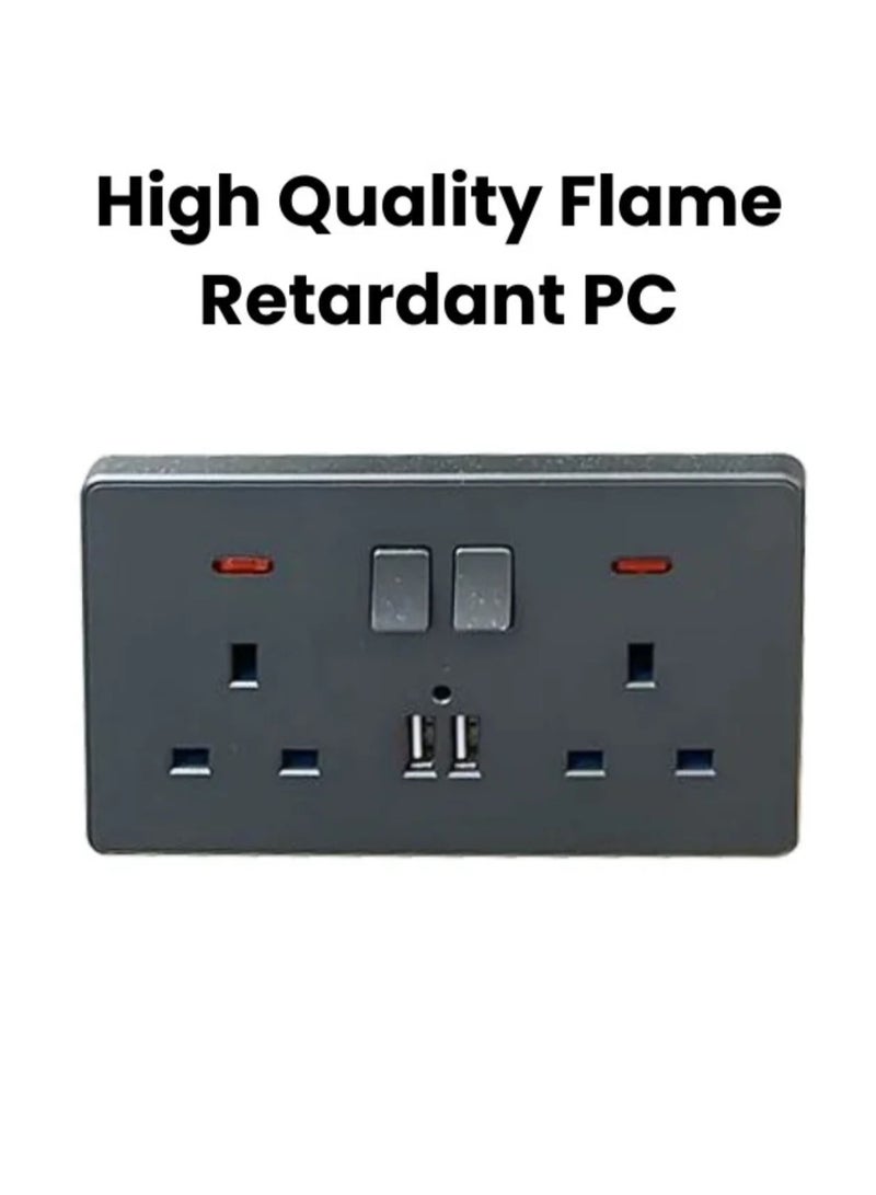 مقبس حائط بمنفذ USB مزدوج باللون الرمادي الداكن - Image 3