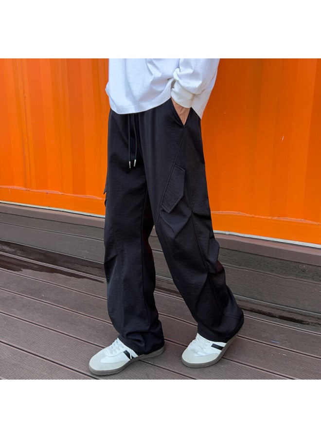 Swamp Area Wrinkle Umbrella Paratrooper Cargo Pants For Men, Spring And Autumn American Retro Casual Versatile Wide-leg Trousers Ks008 Black L - Image 4