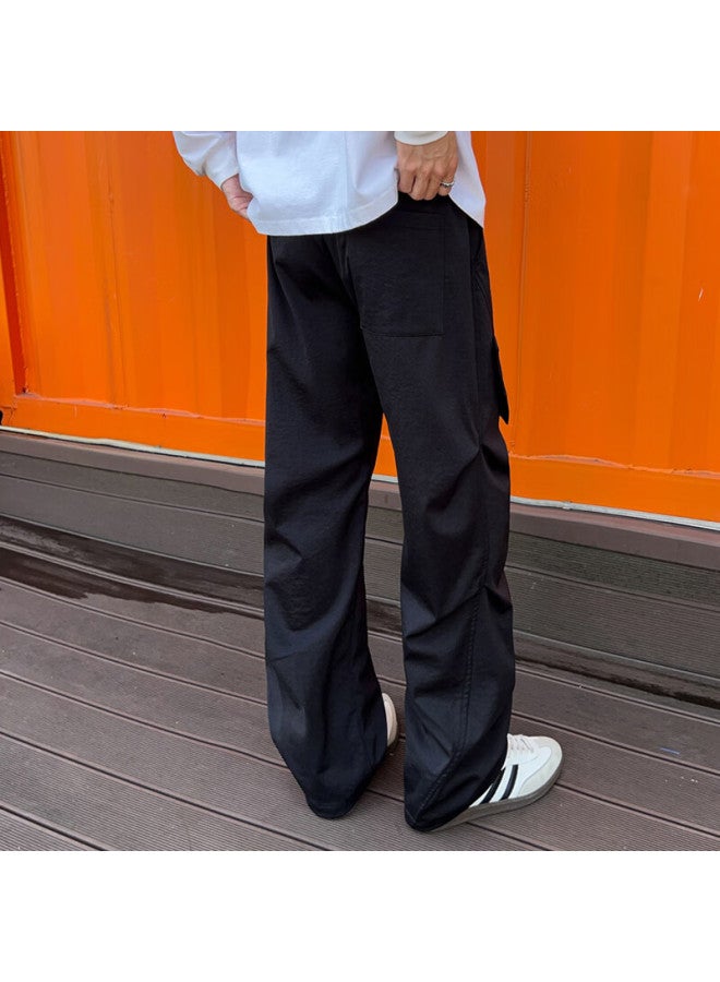 Swamp Area Wrinkle Umbrella Paratrooper Cargo Pants For Men, Spring And Autumn American Retro Casual Versatile Wide-leg Trousers Ks008 Black L - Image 5