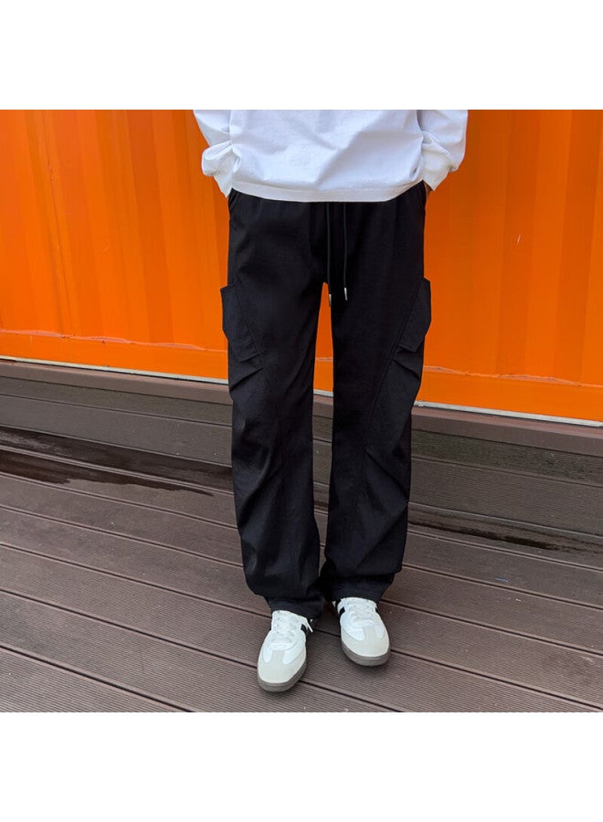 Swamp Area Wrinkle Umbrella Paratrooper Cargo Pants For Men, Spring And Autumn American Retro Casual Versatile Wide-leg Trousers Ks008 Black L - Image 2