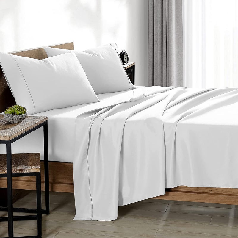 Filbert Platinum Premium Collection Egyptian Cotton Bedsheet 400TC White Bedsheet with 2 Pillow Covers Double Bed - Image 2