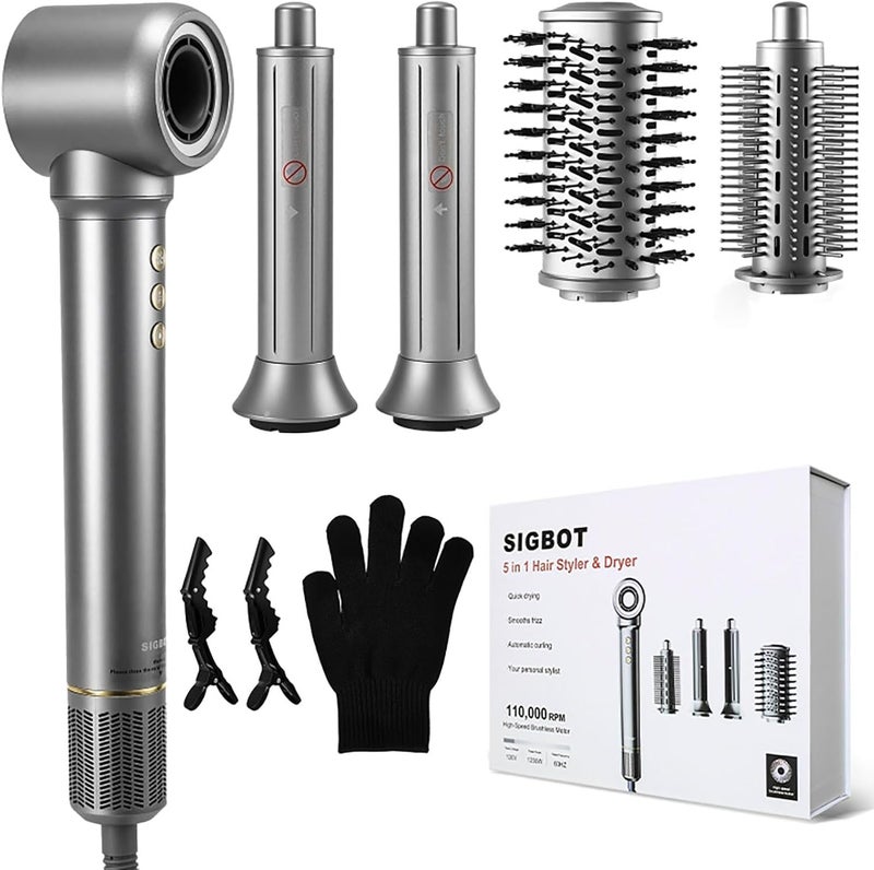 SIGBOT 5 in 1 Hair Dryer Brush Setï¼ŒProfessional Blow Dryer Brush,High-Speed Hot Air Styler Wrap for Women,Multi Stylers - Volumize,Curl,Straighten,Frizz-Free,No Heat Damage - Image 1