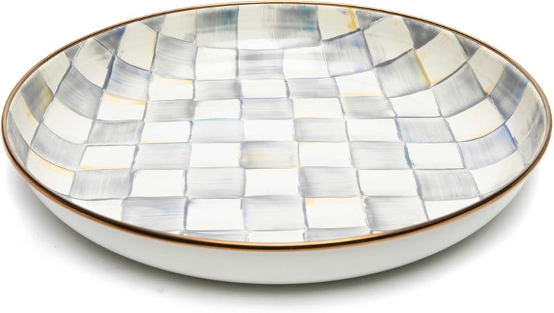 mackenzie childs وعاء مكنزي تشايلدز المزخرف أو وعاء التقديم بسعة 13 كوب باللون الرمادي والأبيض بتصميم ستيرلينغ تشيك - Image 1