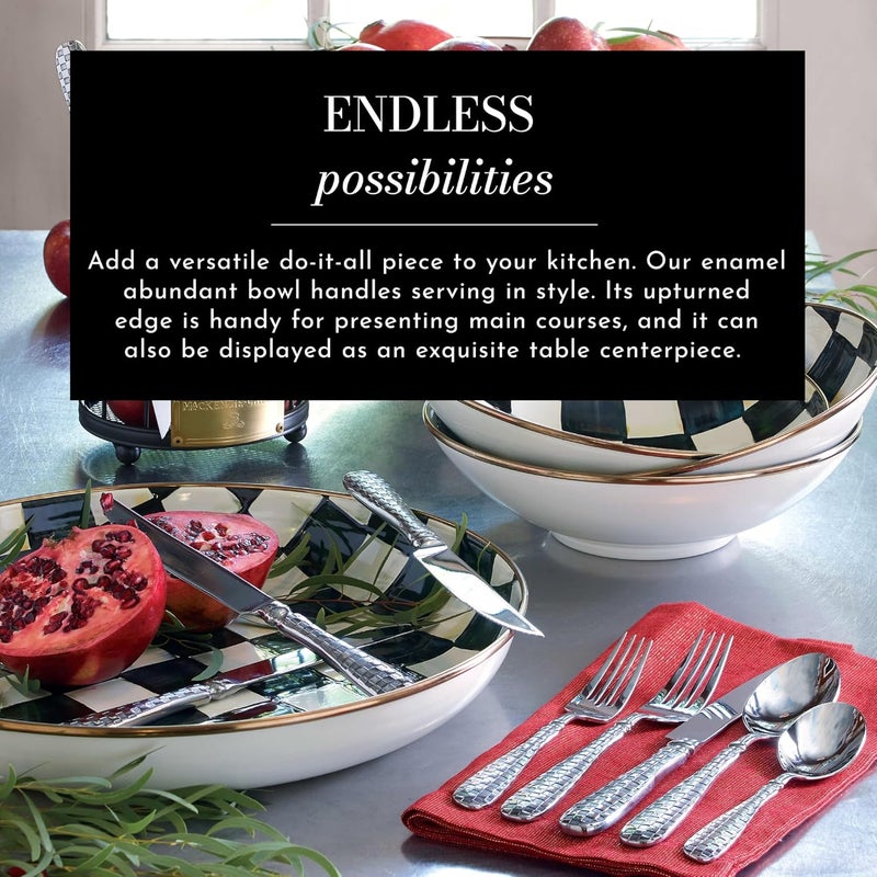 mackenzie childs وعاء مكنزي تشايلدز المزخرف أو وعاء التقديم بسعة 13 كوب باللون الرمادي والأبيض بتصميم ستيرلينغ تشيك - Image 2