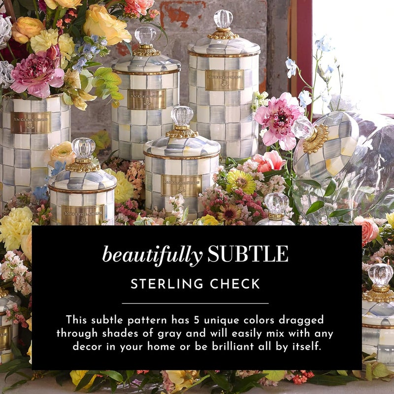 mackenzie childs وعاء مكنزي تشايلدز المزخرف أو وعاء التقديم بسعة 13 كوب باللون الرمادي والأبيض بتصميم ستيرلينغ تشيك - Image 3