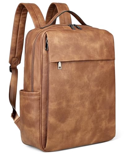 MASINTOR 156 inch PU Leather Laptop Backpack Purse for Women Large College Casual Backpack Travel Bag Mocha Brown - Image 1