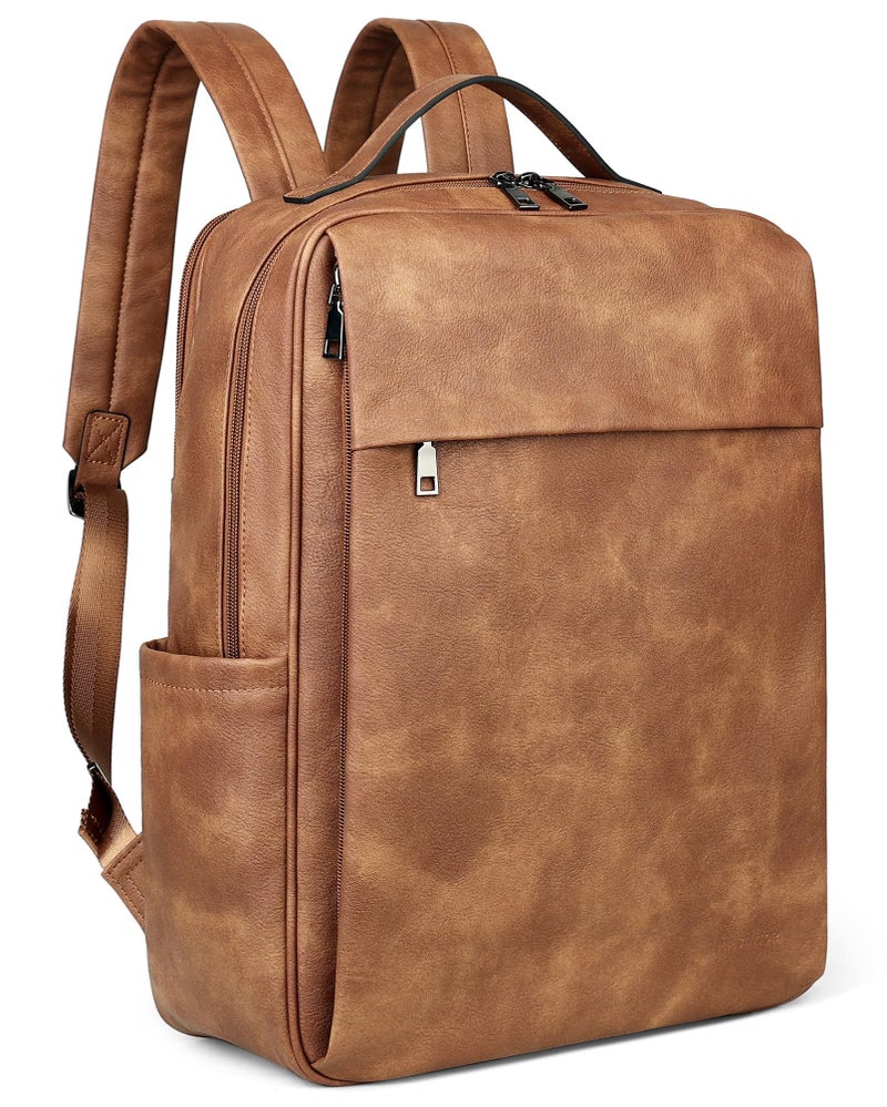 MASINTOR 156 inch PU Leather Laptop Backpack Purse for Women Large College Casual Backpack Travel Bag Mocha Brown - Image 2