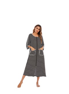 Women Robes Zipper Front Short Sleeve Full Length Housecoat with Pockets Loungewear S-XXL