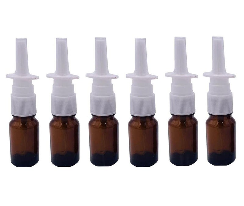 6PCS 5ML Empty Brown Glass Sprayer Nasal Bottle Empty Travel Refillable Aromatherapy Perfume Bottles For Cosmetic Nasal Irrigation Spray Saline Water Applications