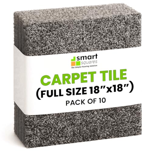 SMART SQUARES THE SIMPLE FLOORING SOLUTION Smart Squares in A Snap Premium Made in The USA Carpet Tiles 18x18 Inch, Soft Padded, Seamless Appearance, Peel and Stick for Easy DIY Installation (10 Tiles - 22.5 Sq Ft, 783 Ironside) - Image 1