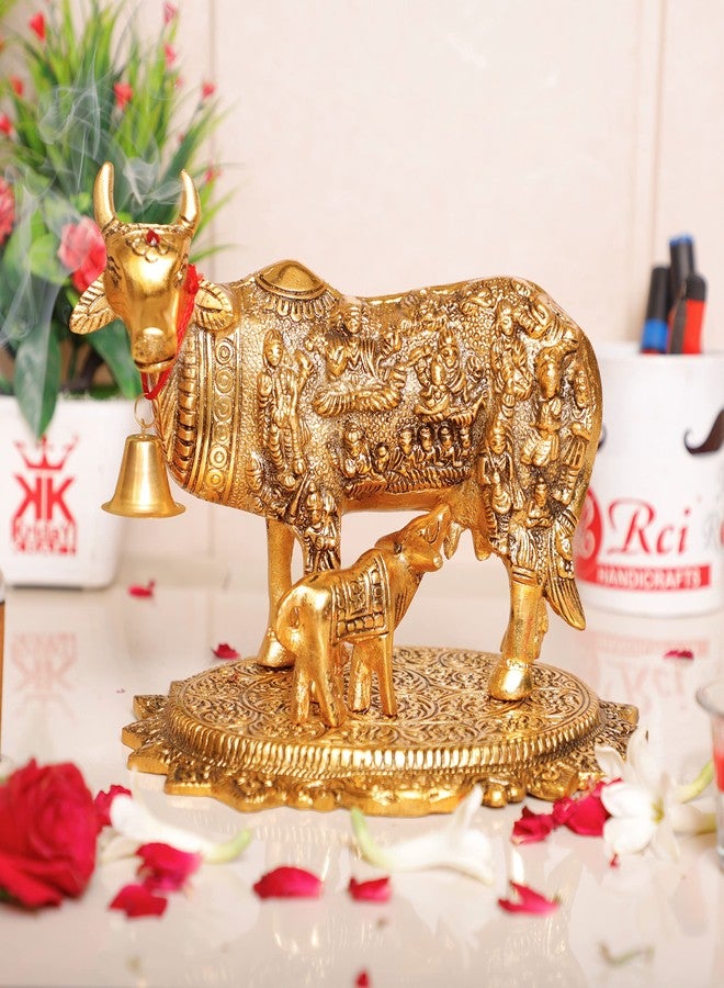 KridayKraft Gold Plated Kamdhenu Cow with Calf Metal Statue for Good Luck Feng Shui & Vastu Showpiece As Table Top Religious Idol Gau MATA for Home Office Decorative,Animal Showpiece - Image 2