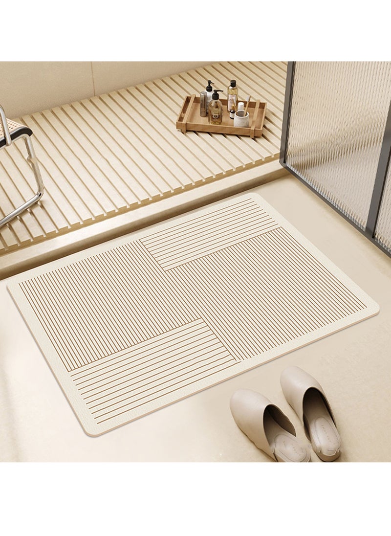 TYCOM Cloth Bath Mat Super Absorbent Bathtub Mat with Non-Slip Anti-Slip Bathroom Floor Mats and Quick Dry Bath Rug Thickened Soft Easier Clean Carpet 50 By 80 CM Cross Line Beige. 