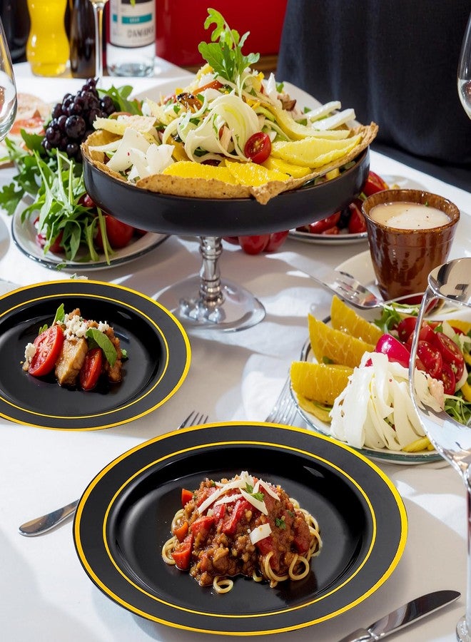 bUCLA 300PCS Black and Gold Disposable Dinnerware Set - 50 Guests Black Plastic Plates with Gold Rim Include 50 Dinner Plates,50 Dessert Plates, 50 Forks,50 Knives,50 Spoons&50 Cups for Party&Wedding - Image 4