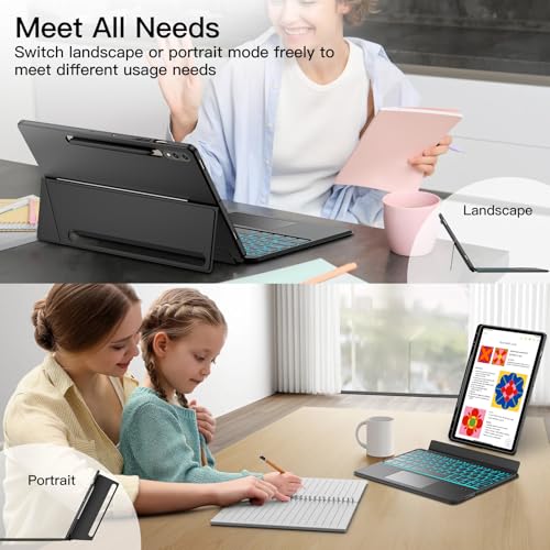 JUQITECH Trackpad Keyboard Case for Samsung Galaxy Tab S10+ 12.4 2024 S9 FE+ S9+ 12.4 Inch 2023, Tablet Protector Case Kickstand Magnetic Detachable Wireless Touchpad 7 Colors Backlit Keyboard - Image 2