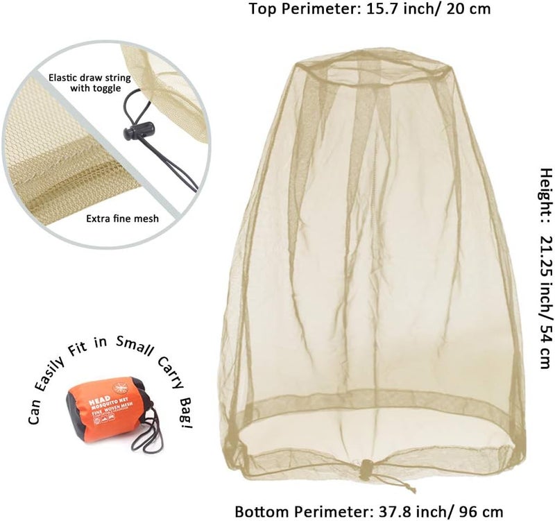 Cinvo Head Net Hat Bug Netting for Bugs, No See Ums, Insects, Gnats & Biting Midges - Spacious Net Room Works Over Most Hats - Comes with Free Stock Pouches - Khaki - Image 2