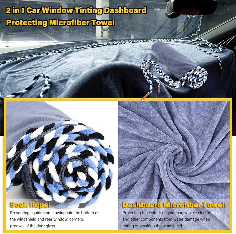 Gomake Window Tint Dash Cover Towel Absorbent Car Dashboard Protection Microfiber Towel Strand Soak Rope Car Windshield Back Window Tinting Tools with Bulldozer Squeegee Scrubber Paddle Squeegee - Image 3