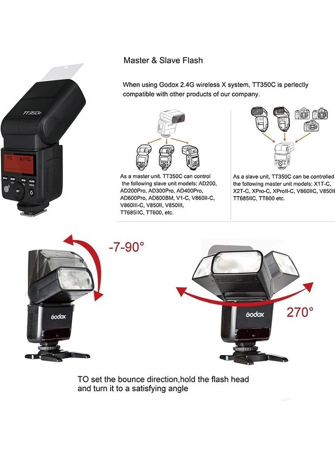 Godox TT350C Flash for Canon Camera, 2.4G Wireless Speedlight Canon GN36 1/8000s HSS Speedlite, Mini Thinklite TTL Camera Flash Compatible for Canon Camera  - Image 4