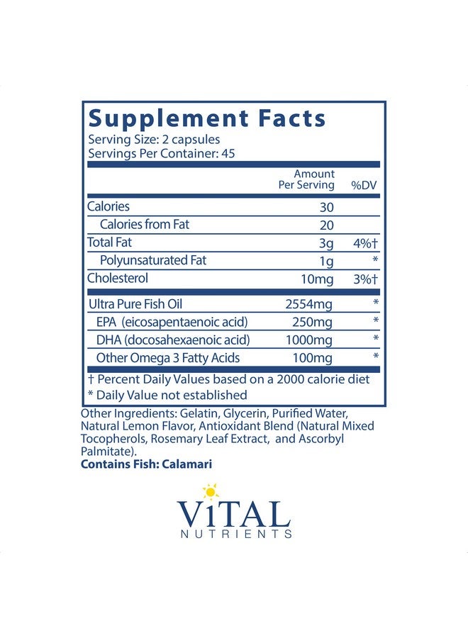 Vital Nutrients Ultra Pure Fish Oil 675 High Omega3 Dha Pharmaceutical Grade Hipotency Wild Caught Deep Sea Fish Oil Cardiovascular Support Lemon Flavor 90 Softgels Per Bottle - Image 3
