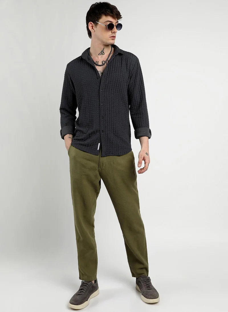 CAHOOT  Men's Charcoal Grey Cube-Textured Shirt for Men | Best Price UAE