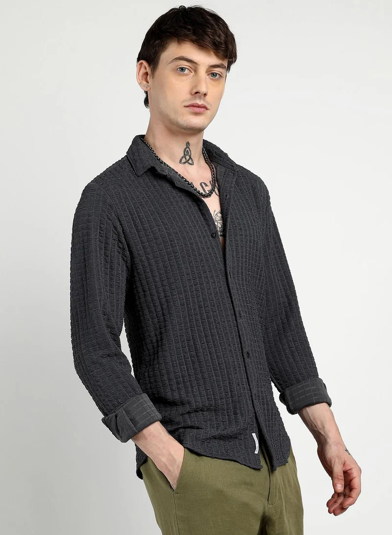CAHOOT  Men's Charcoal Grey Cube-Textured Shirt for Men | Best Price UAE