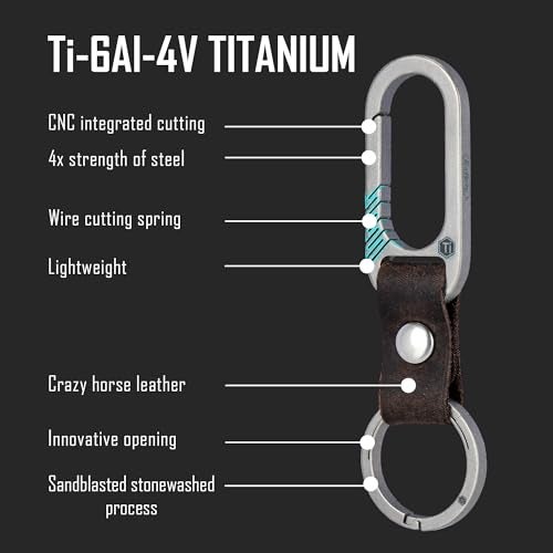 KeyUnity KM21SW Titanium Belt Clip Carabiner Leather Keychain Holder with Removable Key Ring - Image 3