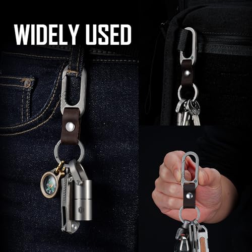 KeyUnity KM21SW Titanium Belt Clip Carabiner Leather Keychain Holder with Removable Key Ring - Image 5