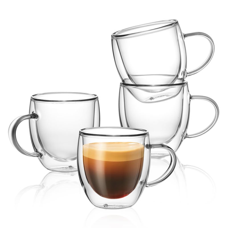 Sweese 5oz Double Wall Glass Espresso Cups Set of 4, Clear Glass Espresso Shot Cups Perfect for Cappuccino, Latte, Tea - Image 1