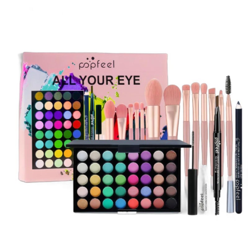 Eyeshadow Palette Mascara Eyeshadow Brush Eyeliner Eyebrow Pencil Combo Set for Beginners  12PC - Image 1