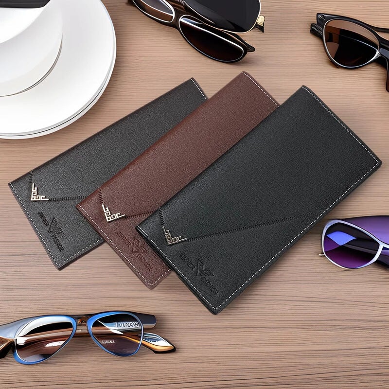 Multifunctional Solid Color PU Leather Wallet, RFID Blocking Design Portable Daily Storage Purse for Cards Cash Coin Business Use - Image 1