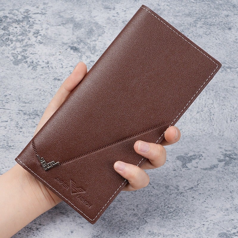 Multifunctional Solid Color PU Leather Wallet, RFID Blocking Design Portable Daily Storage Purse for Cards Cash Coin Business Use - Image 3