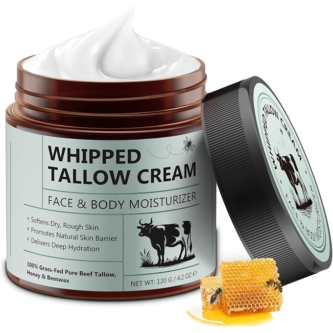 YOOJ Whipped Tallow Cream for Face & Body, 100% Grass-Fed Beef Tallow Moisturizer with Honey & Beeswax, All-Natural Skin Balm for Dry Skin, Unscented Whole Body Care Balm for Sensitive Skin, 4.2oz - Image 1