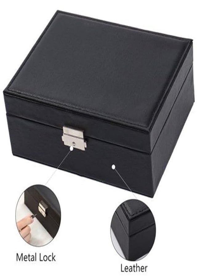 NANDRAJ Double Sided Layer Makeup Storage Case | Premium PU-Leather Women Girl’s Jewellery Box For Travel with Smart Key Lock For Makeup Accessories for Necklace, Earrings, Rings (BLACK) - Image 3