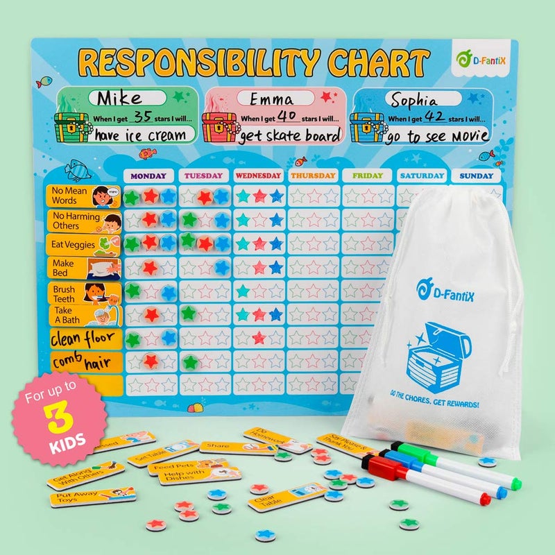 D-FantiX Magnetic Responsibility Chart, Chore Chart for Multiple Kids, My Star Reward Chart Daily Routine Good Behavior Charts Dry Erasable for Toddlers at Home - Image 5