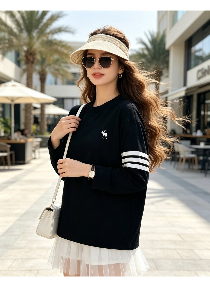 Abercrombie & Fitch Couple Crew Neck Sweatshirt Casual Daily Wear For Men And Women Black - Image 5