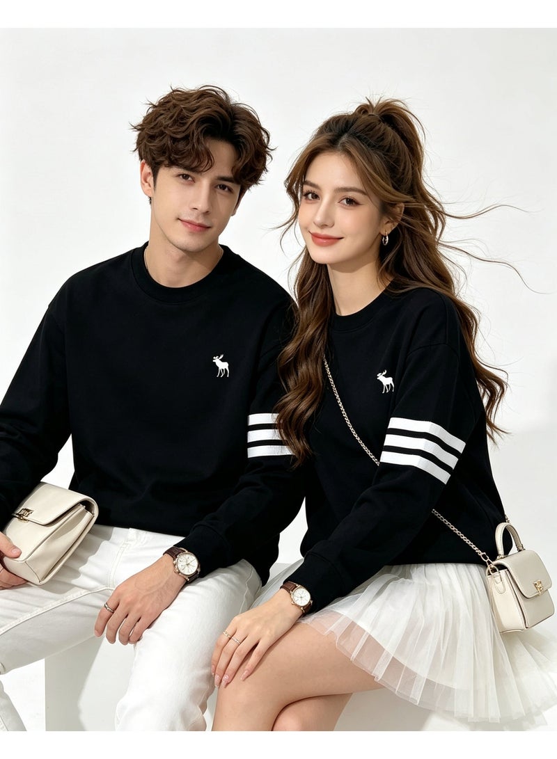 Abercrombie & Fitch Couple Crew Neck Sweatshirt Casual Daily Wear For Men And Women Black - Image 1